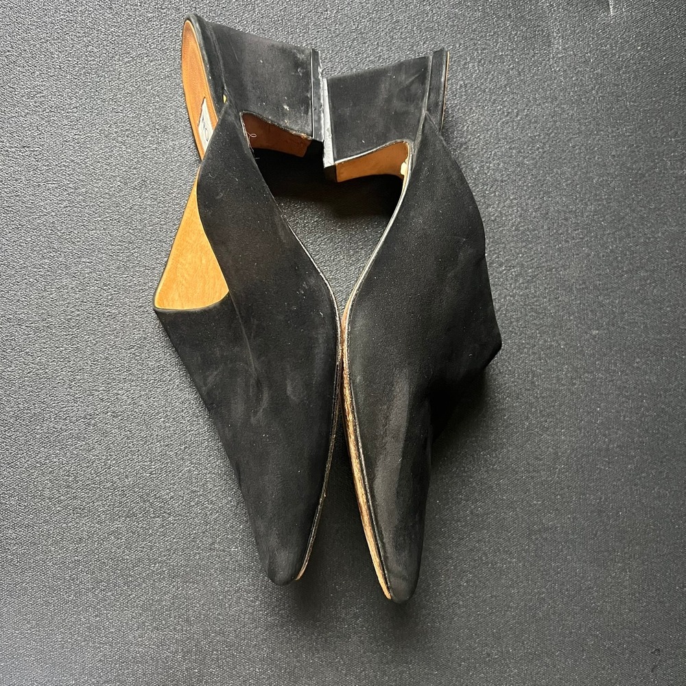 Nordstrom Black Suede Pointed Toe Mules Block Heel 8M Minimalist Office Slip on - Picture 4 of 9